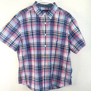 Nautica‎ Men's Classic Fit Short Sleeve Heathered Plaid Button-Front Shirt